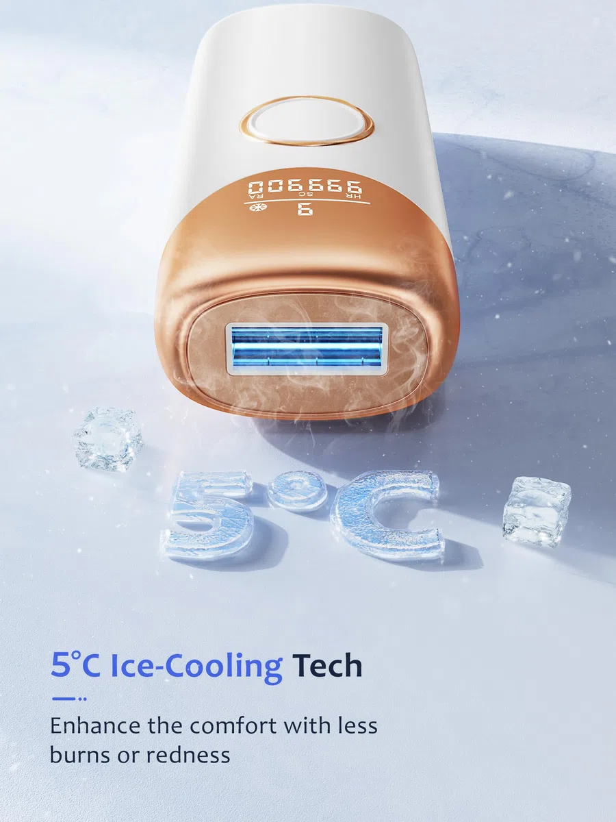 Depiladora Laser con 5℃ Función de Refrigeración, IPL Depiladora Luz Pulsada con 9 Niveles de Energía, Depilacion Laser 600-1200 NM Luz Roja, Hair Removal Mujer y Hombre Bikini Axilas Cara Blanco