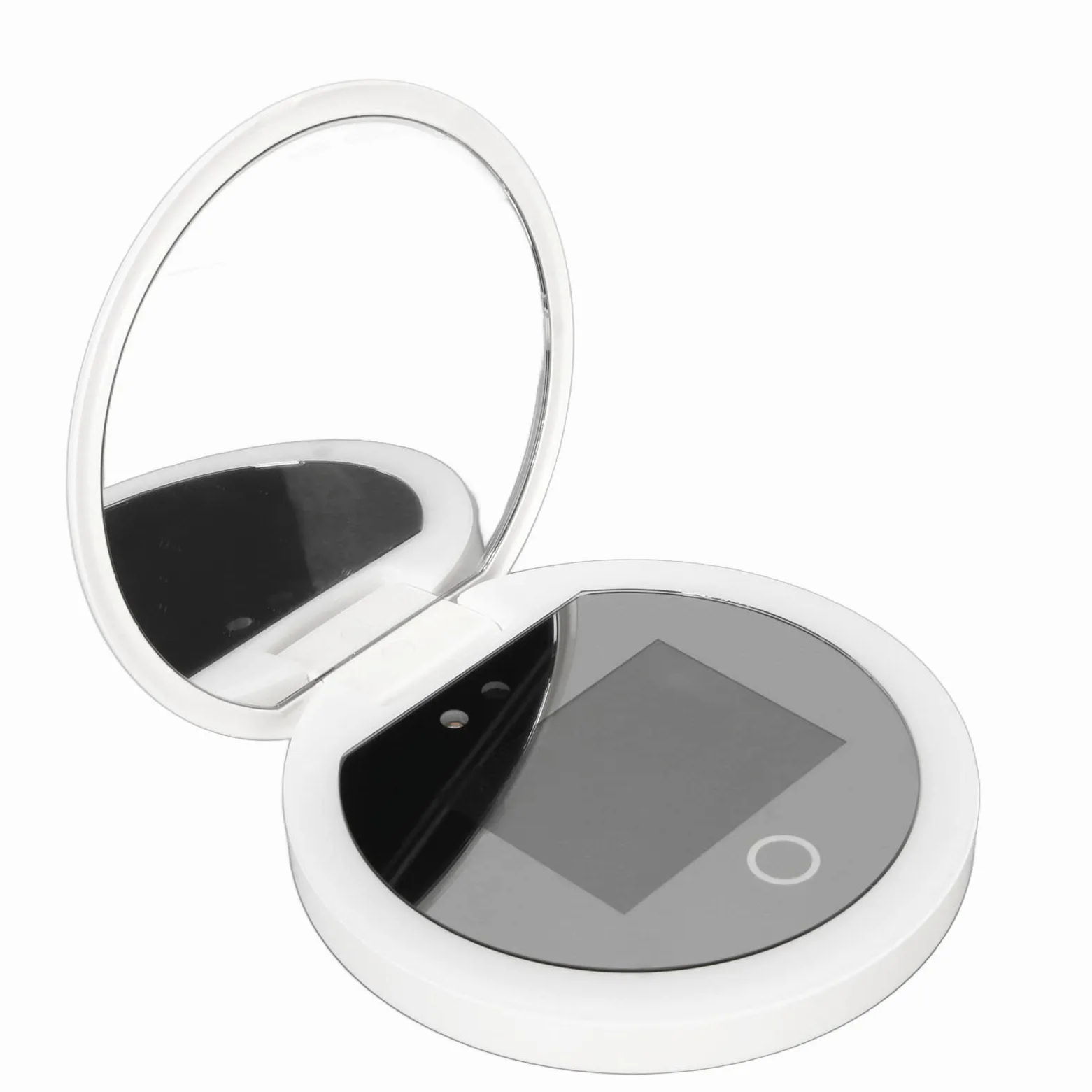 Espejo Compacto de Viaje con Cámara de Prueba de Protección Solar UV, Espejo Iluminado Portátil de Aumento 2X para Bolsillo de Bolso, 3.5 Pulgadas