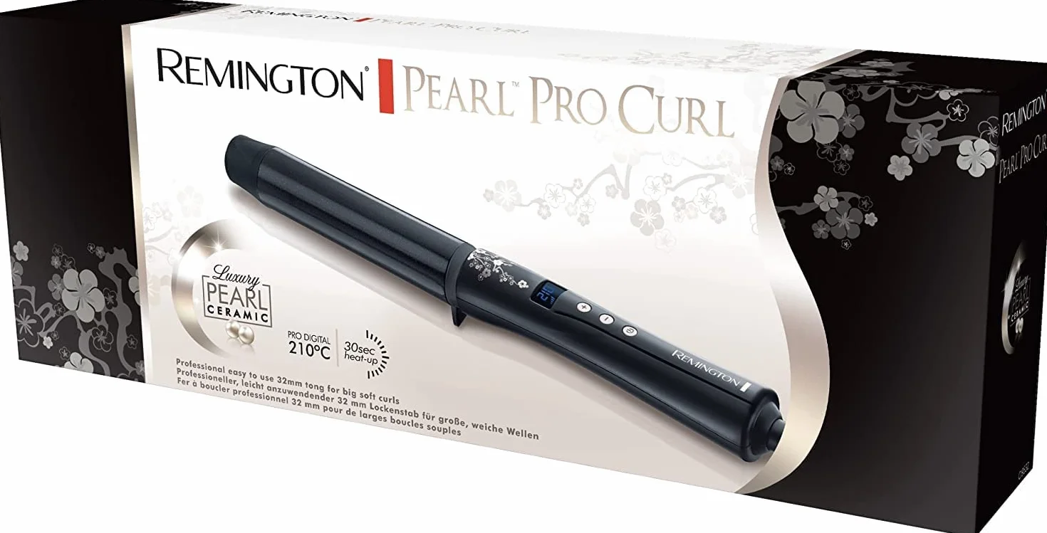 Remington Rizador de Pelo Pearl - Cerámica Avanzada con Perla, Ondulador de Pelo con Barril de 32 mm, Crea Rizos Grandes y Ondas Suaves, Temperatura hasta 210°C, Digital, Punta Fría - CI9533