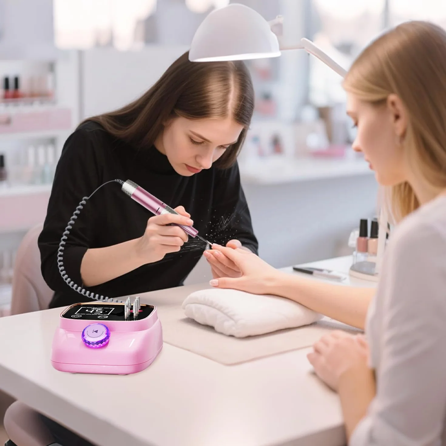 45,000 RPM Torno para Uñas Eléctricos, Lima Electrica Uñas Profesional, Pedicura, Pulido y Eliminación de gel de Uñas Acrílicas, para Uso Doméstico Salones de Uñas, Rosa