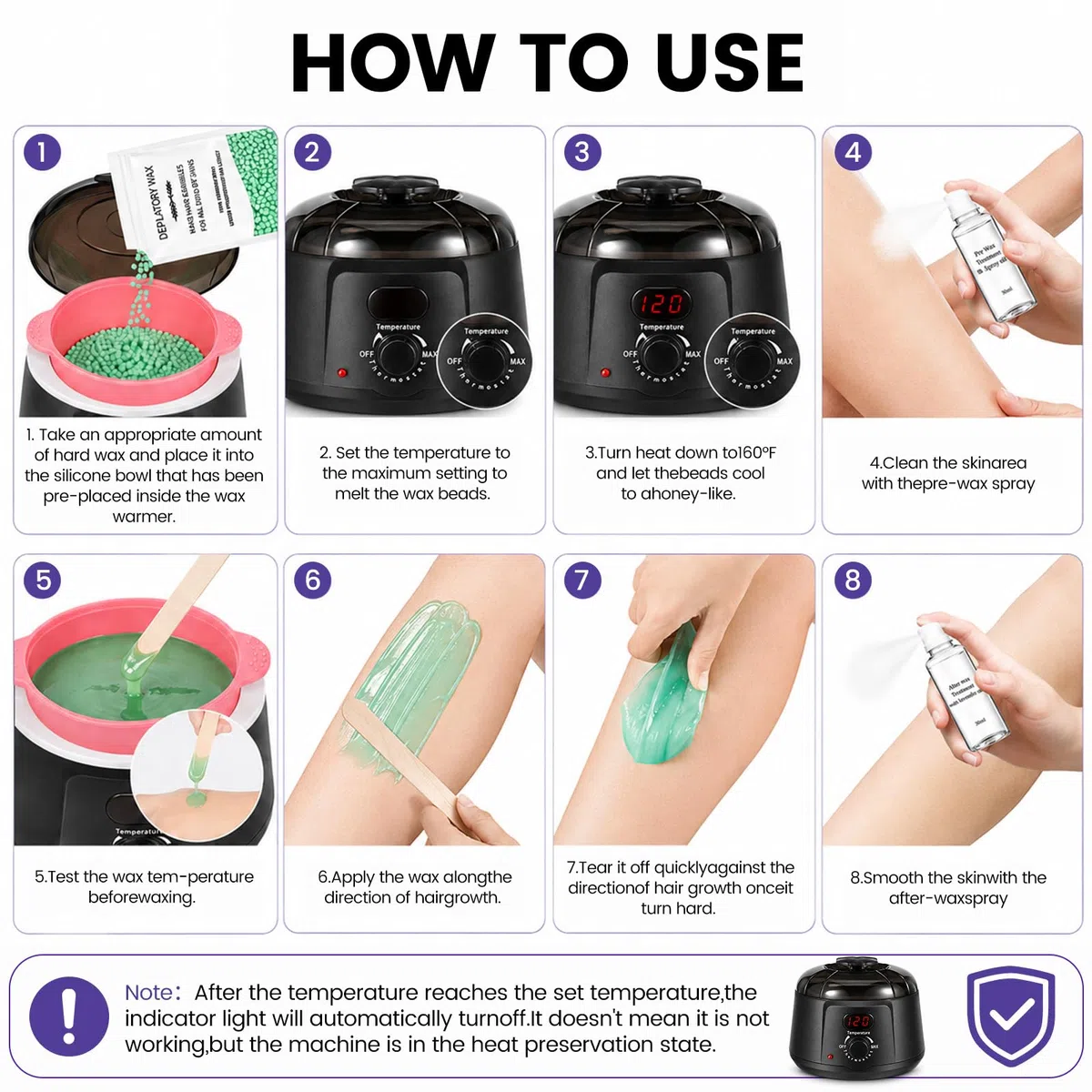 35PCS Calentador de Cera Depilatoria Maquina Cera Caliente Depilacion con Visualización Temperatura en Casa Calentador Cera Depilatoria para Eliminar Vello Zona Intima Piernas Axilas Faciales