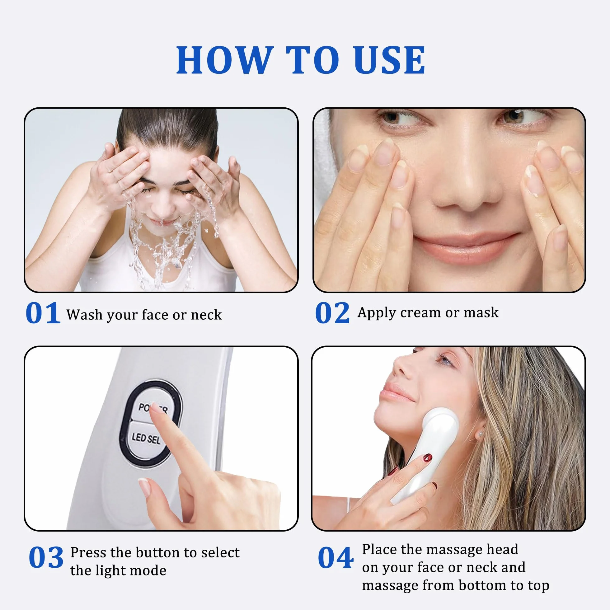 Facial Aparato Radiofrecuencia, Aparato Facial Ultrasonido, Frío Calor Roja y Azul para Antiarrugas, Limpieza Profunda, Rejuvenecimiento, Anti-envejecimiento, Anti-acné, Cuidado Facial
