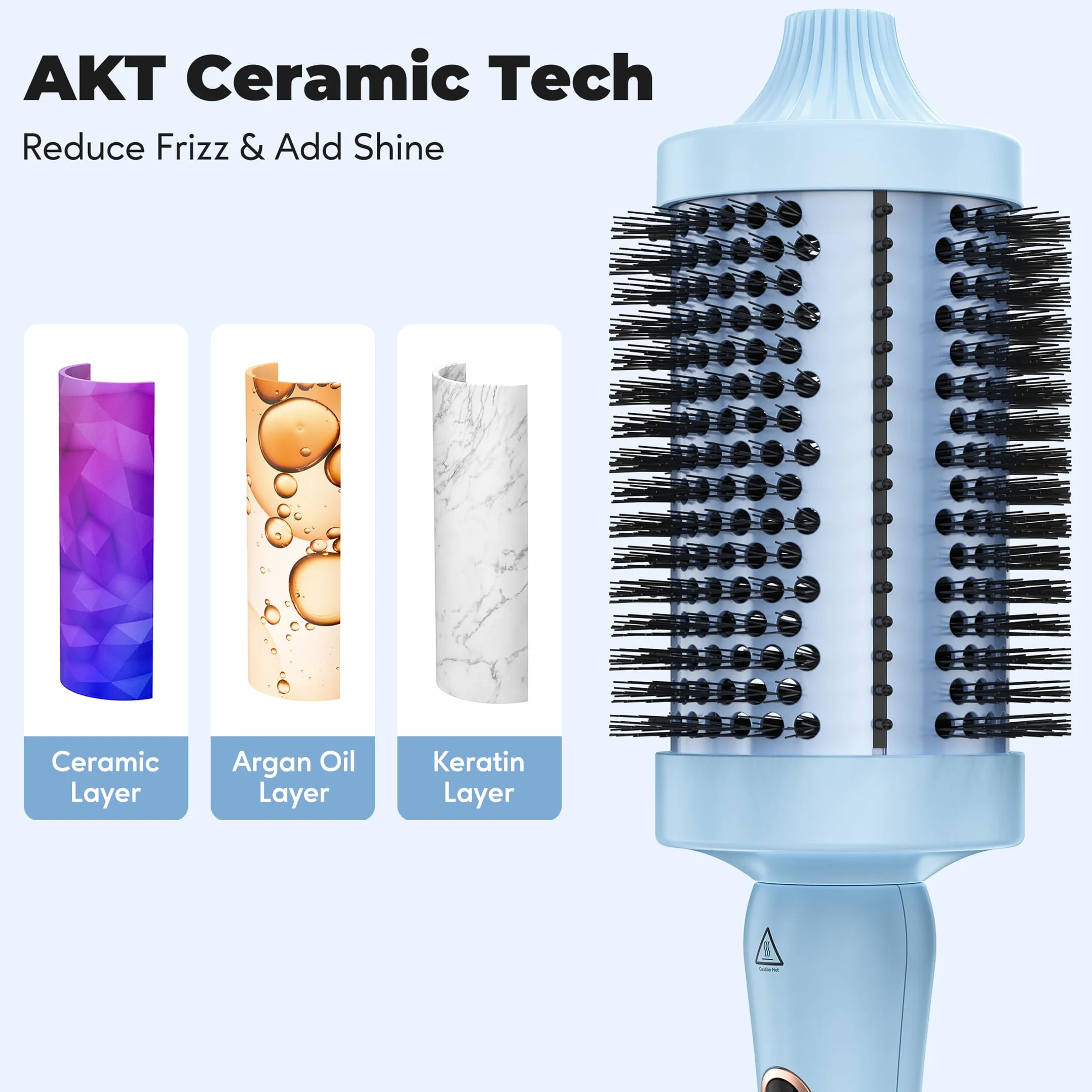Brocha térmica Farery, Brocha caliente de 60mm para cabello suelto y voluminoso, Brocha térmica para rizado con cerámica, turmalina e iones, Brocha caliente con temperaturas, Doble voltaje.