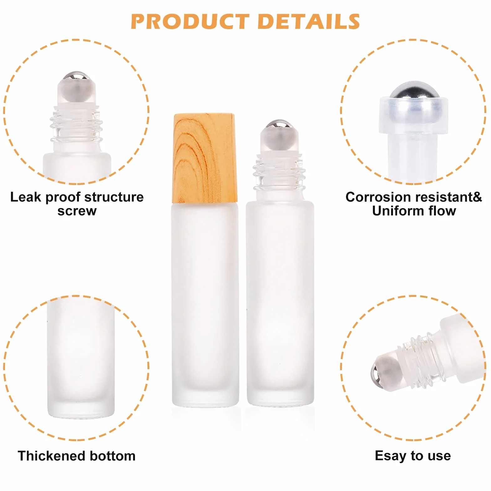 Roll On Aceites Esenciales 10ml, 12 Piezas Rellenables, Botes de Cristal Con Rodillo de Acero Inoxidable Para Aceites Esenciales y Perfumes