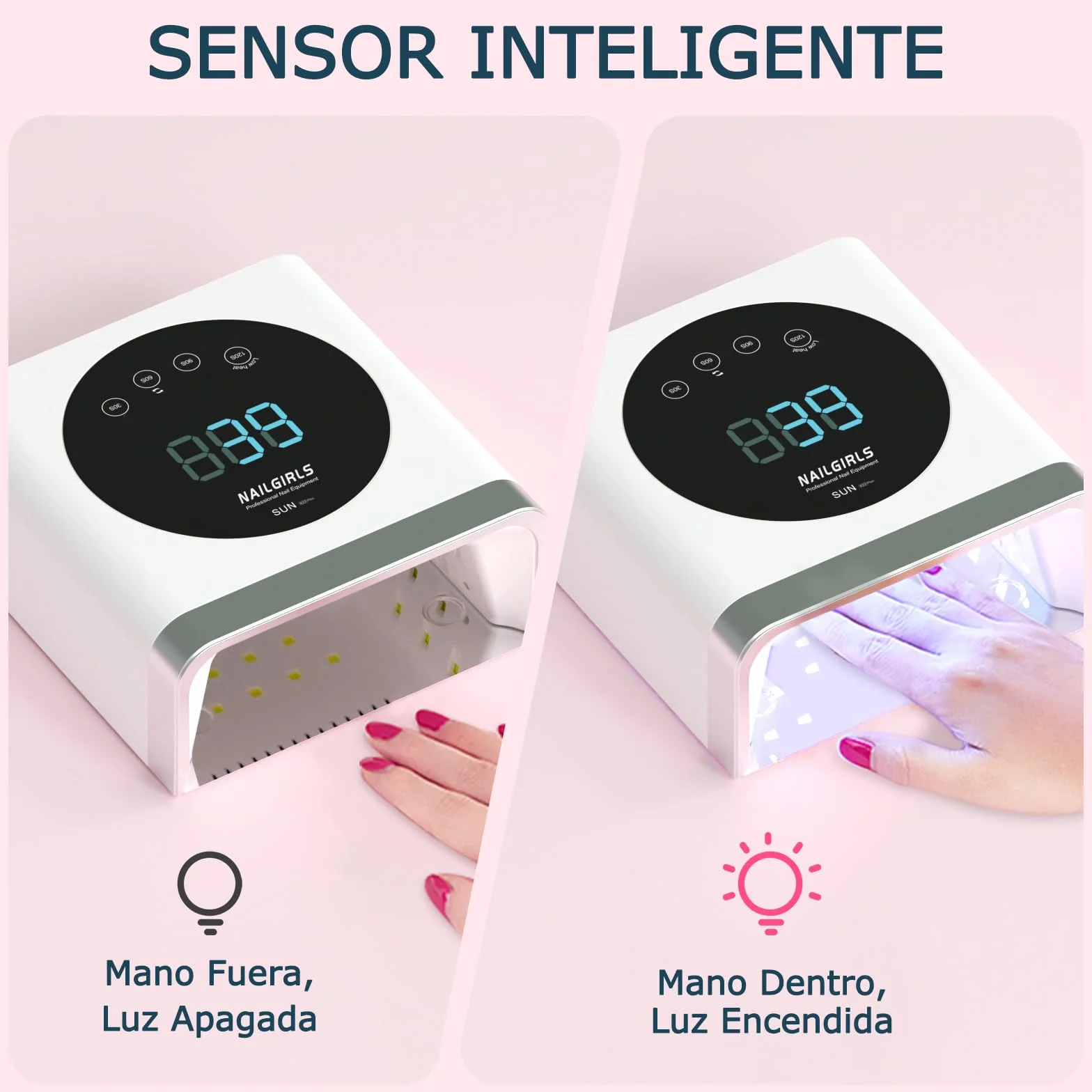 NAILGIRLS Lámpara LED UV Profesional, secador de uñas Rápido de 150 W para gel y esmalte regular, secador LED de gel de curado de esmalte de uñas con 4 ajustes de temporizador, sensor automático
