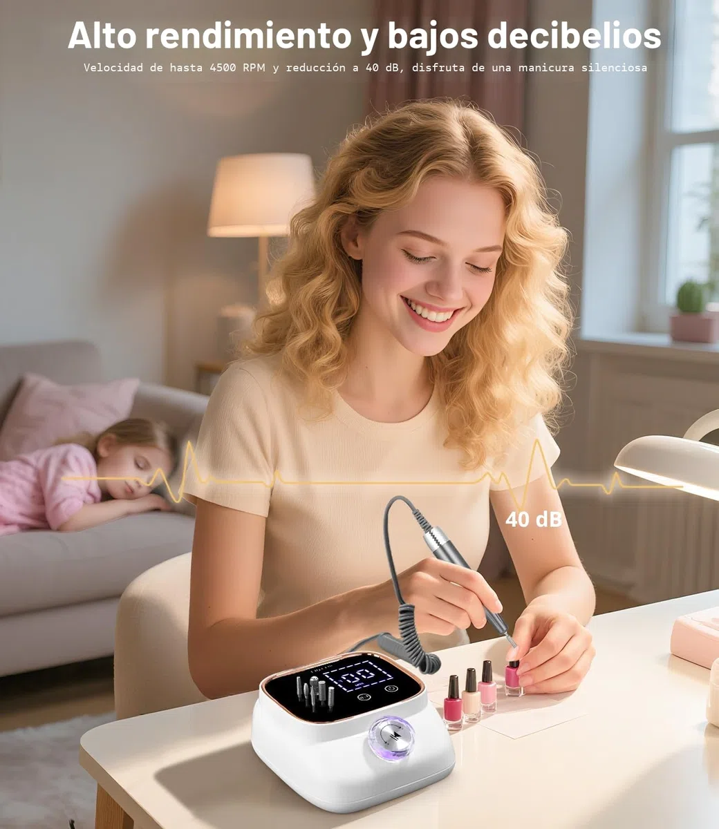 45,000RPM Torno para Uñas Profesional, Lima Electrica Uñas, Velocidad Ajustable,Set de Accesorios para Manicura y Pedicura con Brocas de Cerámica,para Uso Doméstico Salones de Uñas