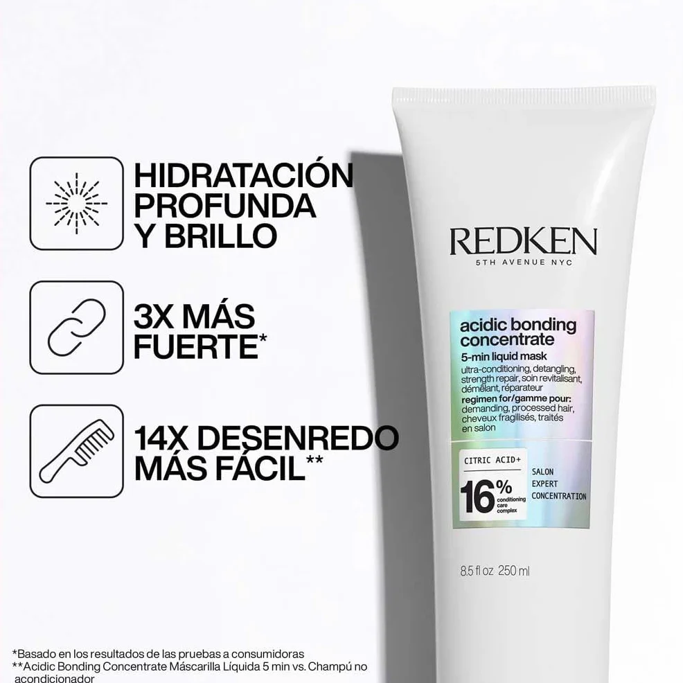 Redken, Mascarilla reparadora desenredante en 5 min, Para cabellos dañados tratados en salón, Acidic Bonding Concentrate, 250 ml