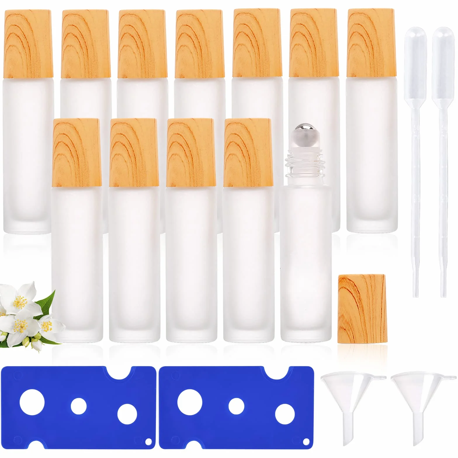 Roll On Aceites Esenciales 10ml, 12 Piezas Rellenables, Botes de Cristal Con Rodillo de Acero Inoxidable Para Aceites Esenciales y Perfumes