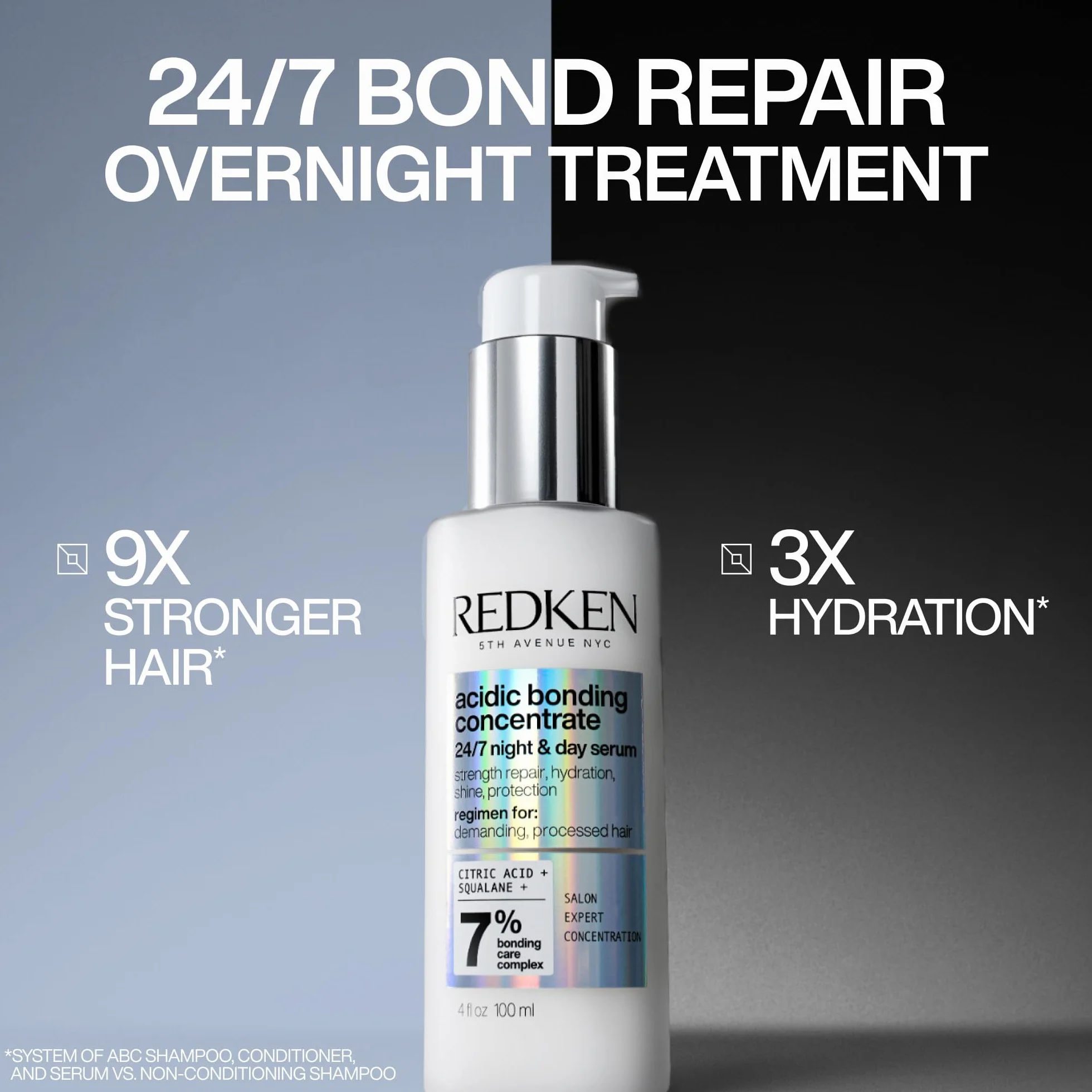 Redken Sérum 24/7 Día y Noche Sin Aclarado para Cabello Dañado con Ácido Cítrico, Ácido Poliglutámico y Escualano, Reparación Profunda y Fragancia a Lavanda, Acidic Bonding Concentrate