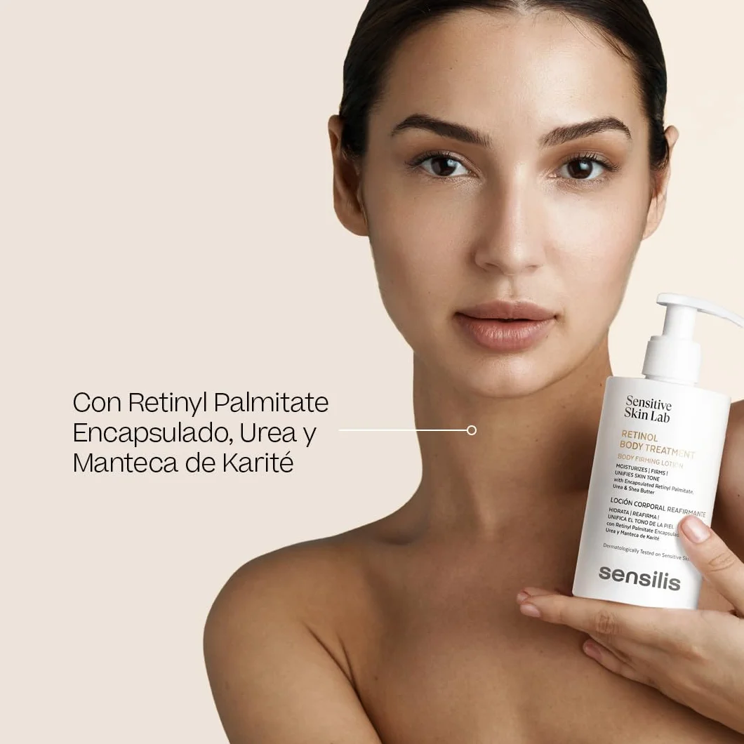 Sensilis - Retinol Body Treatment, Loción Corporal con Acción Reafirmante e Hidratante, Unifica el Tono, Aclara Manchas y Reduce las Arrugas, con Retinyl Palmitate, Apto para Pieles Sensibles - 200 ml