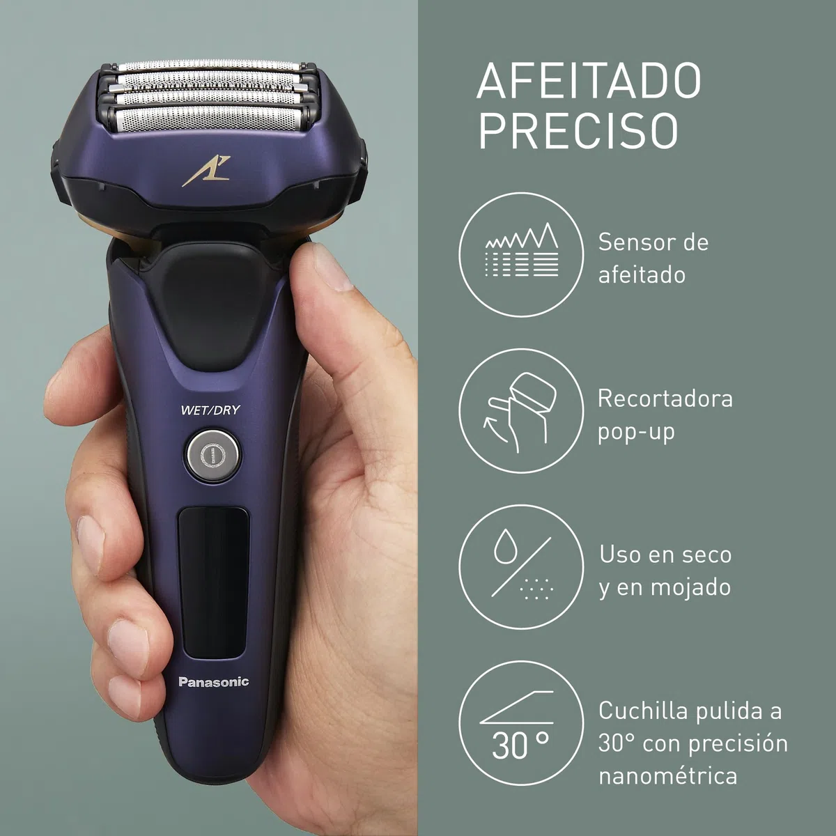 Panasonic Series 800 ES-LV67 Afeitadora premium (Motor ultrarrápido, 5 hojas precisión nanométrica, cabezal multiflexible con 16 direcciones, funda de viaje, lavable, ion de litio) morado y negro