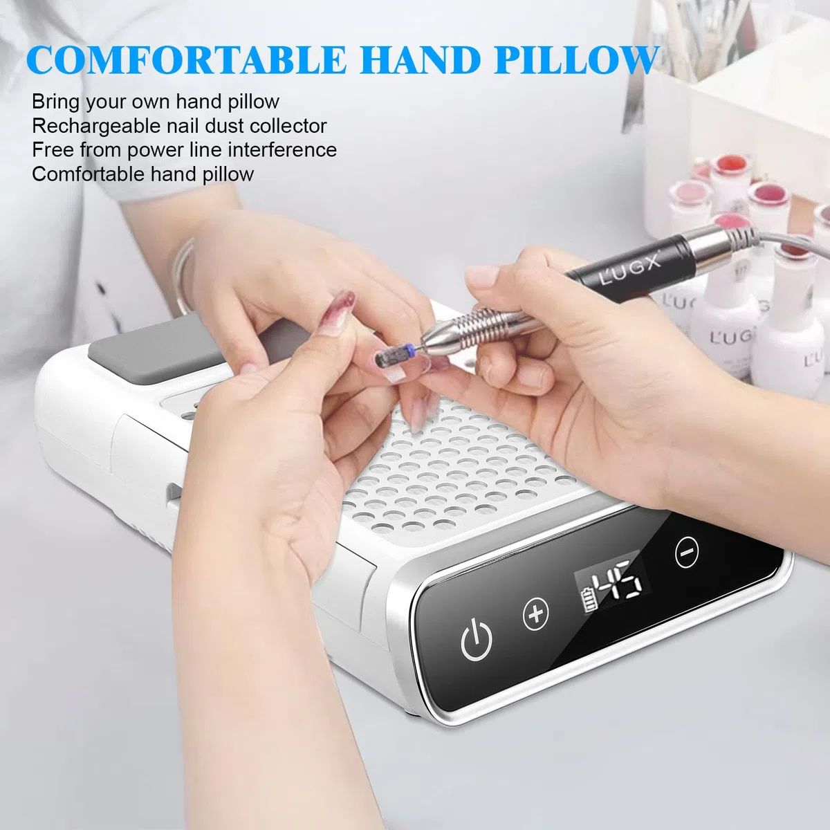 Aspirador de uñas inalámbrico de 80 W, Recargable Extractor De Polvo Para Uñas, Máquina Recolectora De Polvo De Uñas Para Uñas, Aspirador de Mesa Potente de Velocidad Ajustable para Arte de Uñas