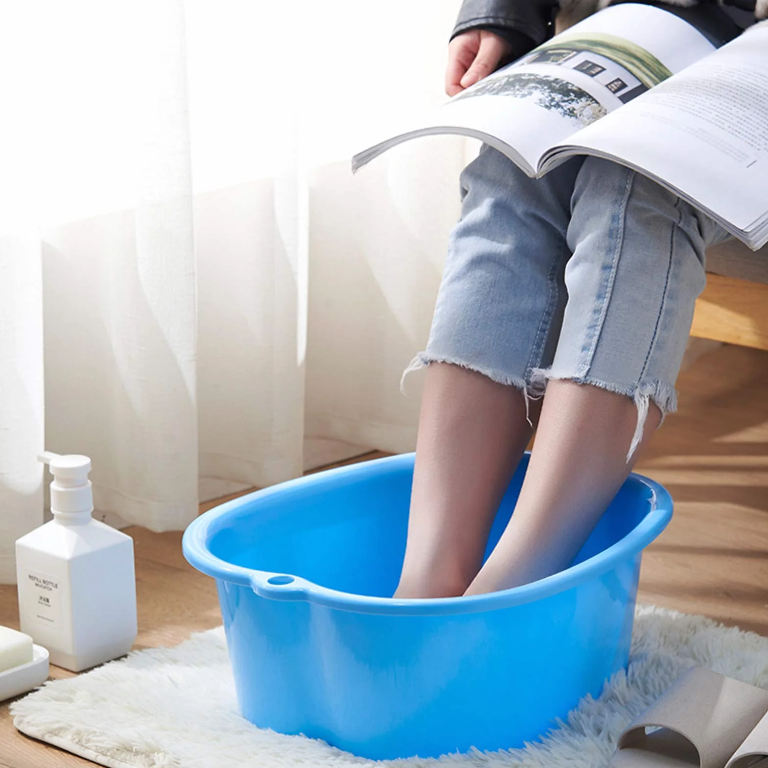 Cuenco grande de plástico para spa y pedicura, para pedicura, para pedicura, desintoxicación y masaje, perfecto para remojar tus pies, uñas y tobillos (White) (Black)