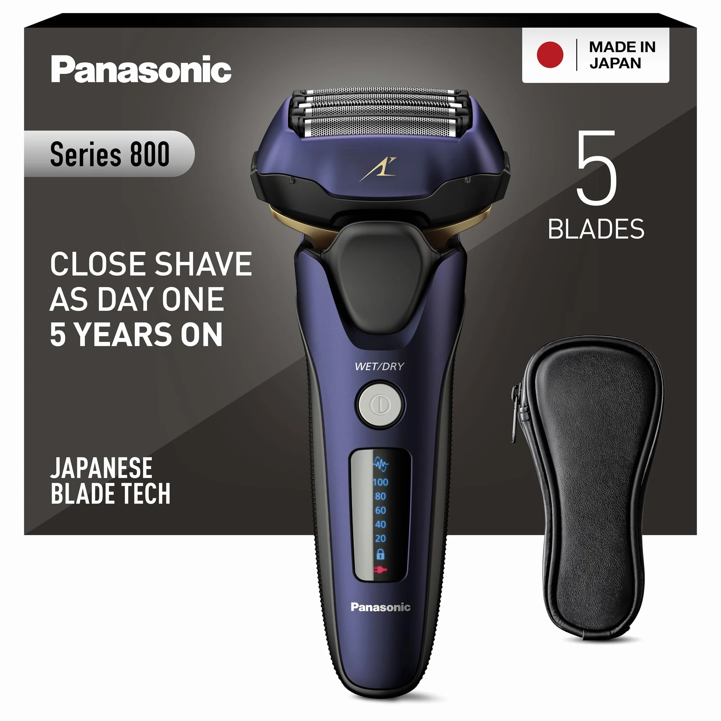 Panasonic Series 800 ES-LV67 Afeitadora premium (Motor ultrarrápido, 5 hojas precisión nanométrica, cabezal multiflexible con 16 direcciones, funda de viaje, lavable, ion de litio) morado y negro