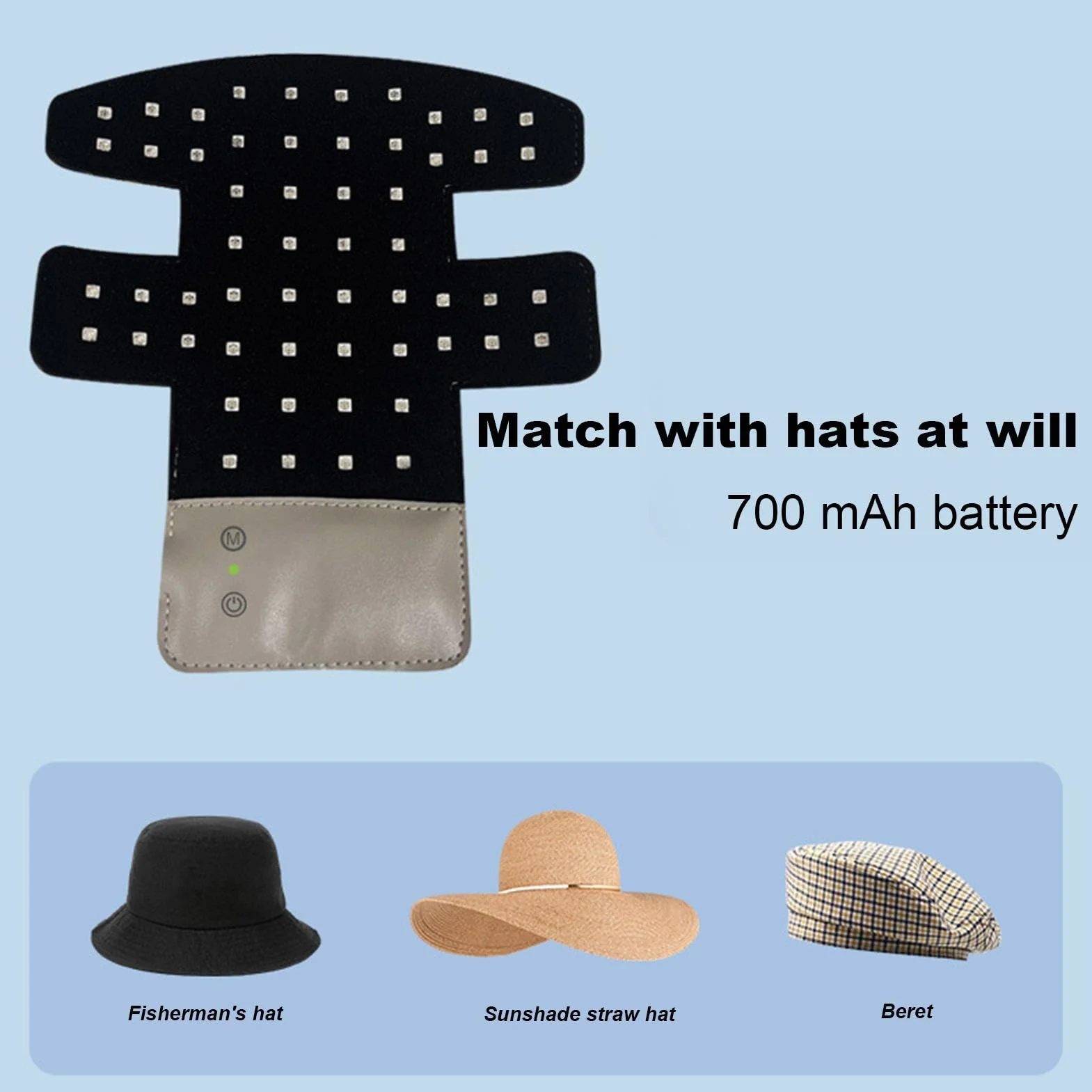 Gorra LED crecimiento cabello infrarroja recargable inalámbrica 450nm 660nm 850nm negro