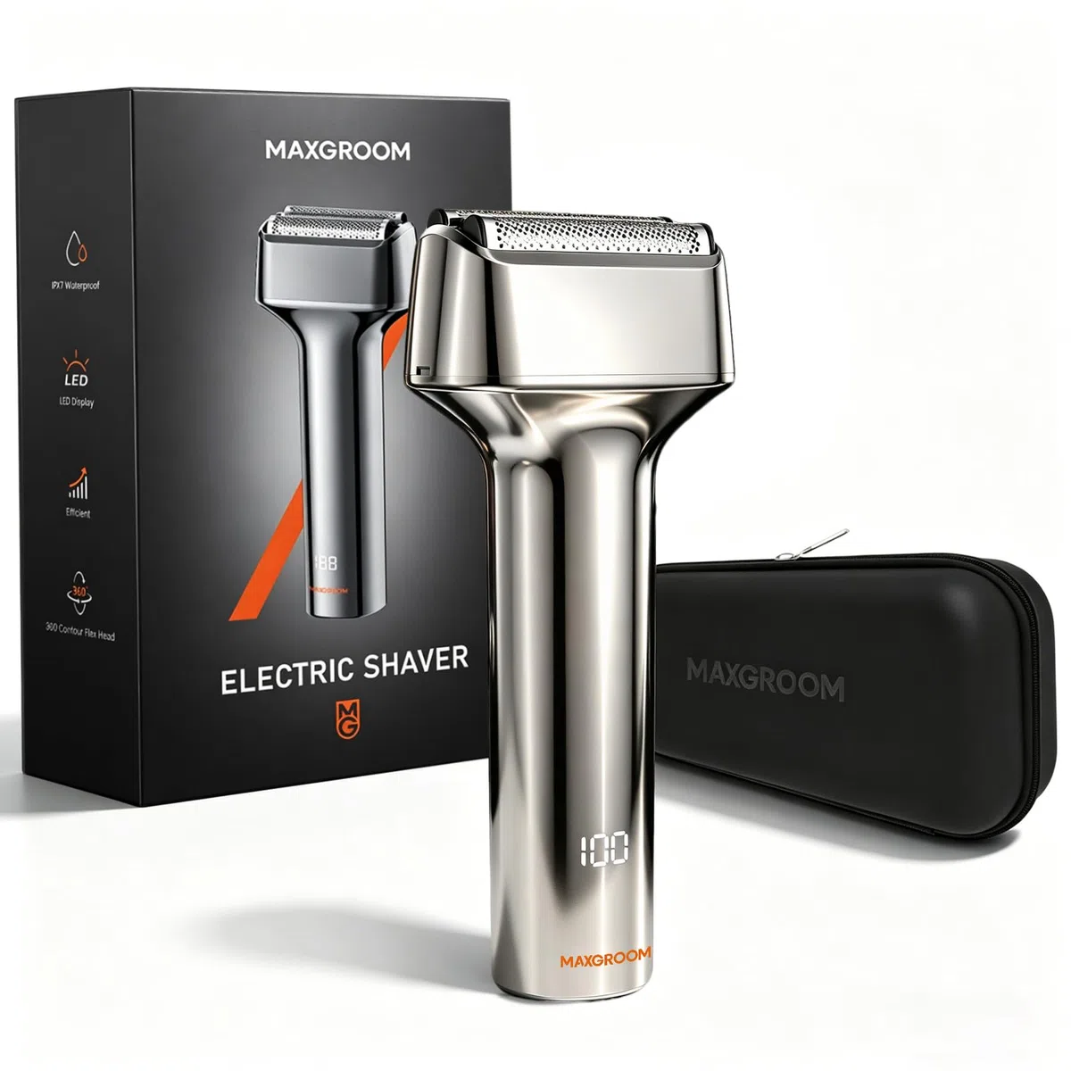 MAXGROOM Afeitadora Eléctrica Hombre de láminas, Máquina de Afeitar Hombre de 3 cabezales flotantes, shaver barba IPX7 cabezal desmontable, 70 mins de autonomía, 132 g ligero y portátil, USB-C y LED