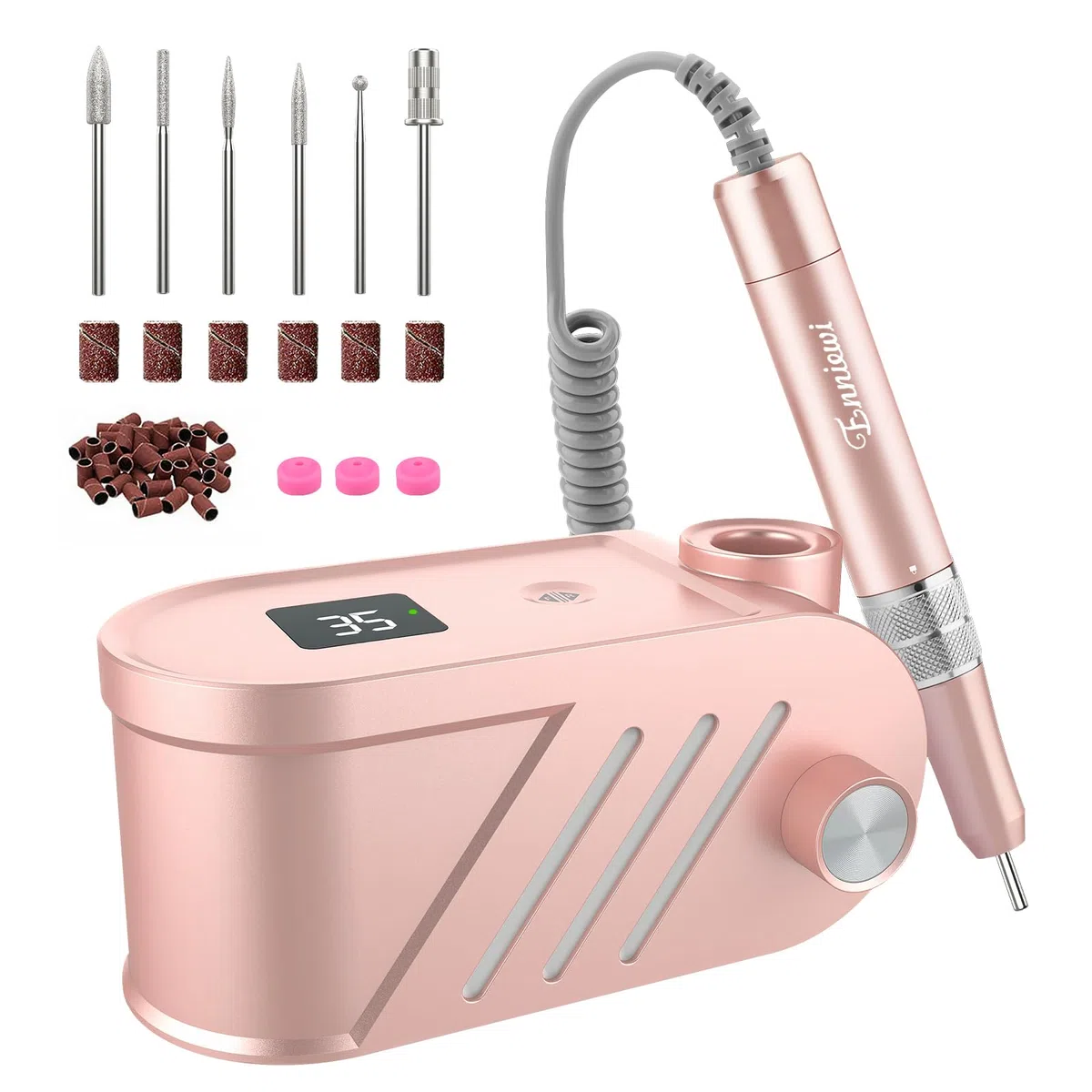 Torno para Uñas Profesional 35000 RPM, Pulidor Uñas, Lima Electrica, Nail Drill, Set Manicura y Pedicura Electrico, Kit 11 Fresas Brocas, LED Tátil, Quitar Acrílico Gel/Esmalte/Callos, Rosas