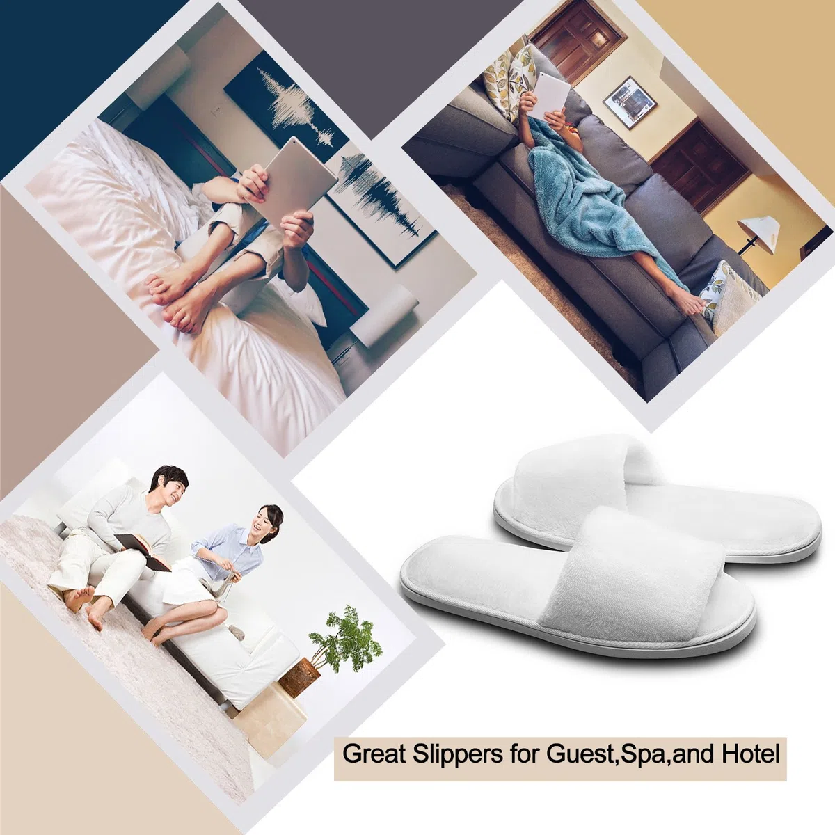 AhfuLife 10 pares de pantuflas de hotel, no desechables, de dos tamaños, lavables, blancas, para spa, invitados de fiesta y viajes, unisex (M + L, blanco)