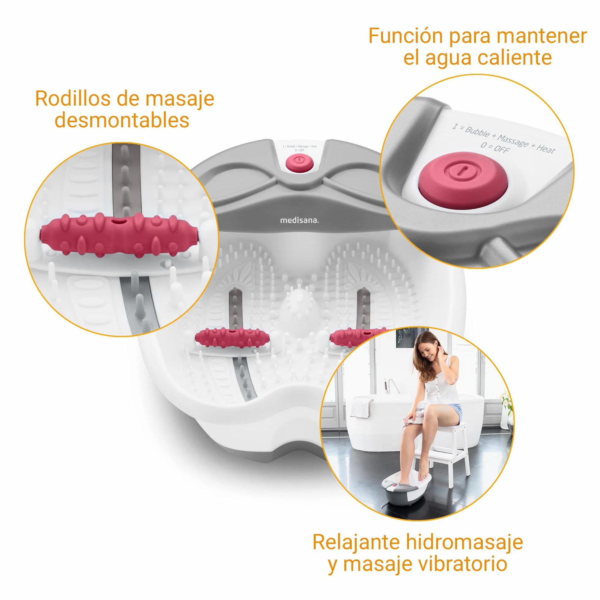 Medisana FS 300 spa para pies con masaje de zonas reflejas, baño de pies eléctrico, función de mantener el calor, con calefacción, para un agradable masaje