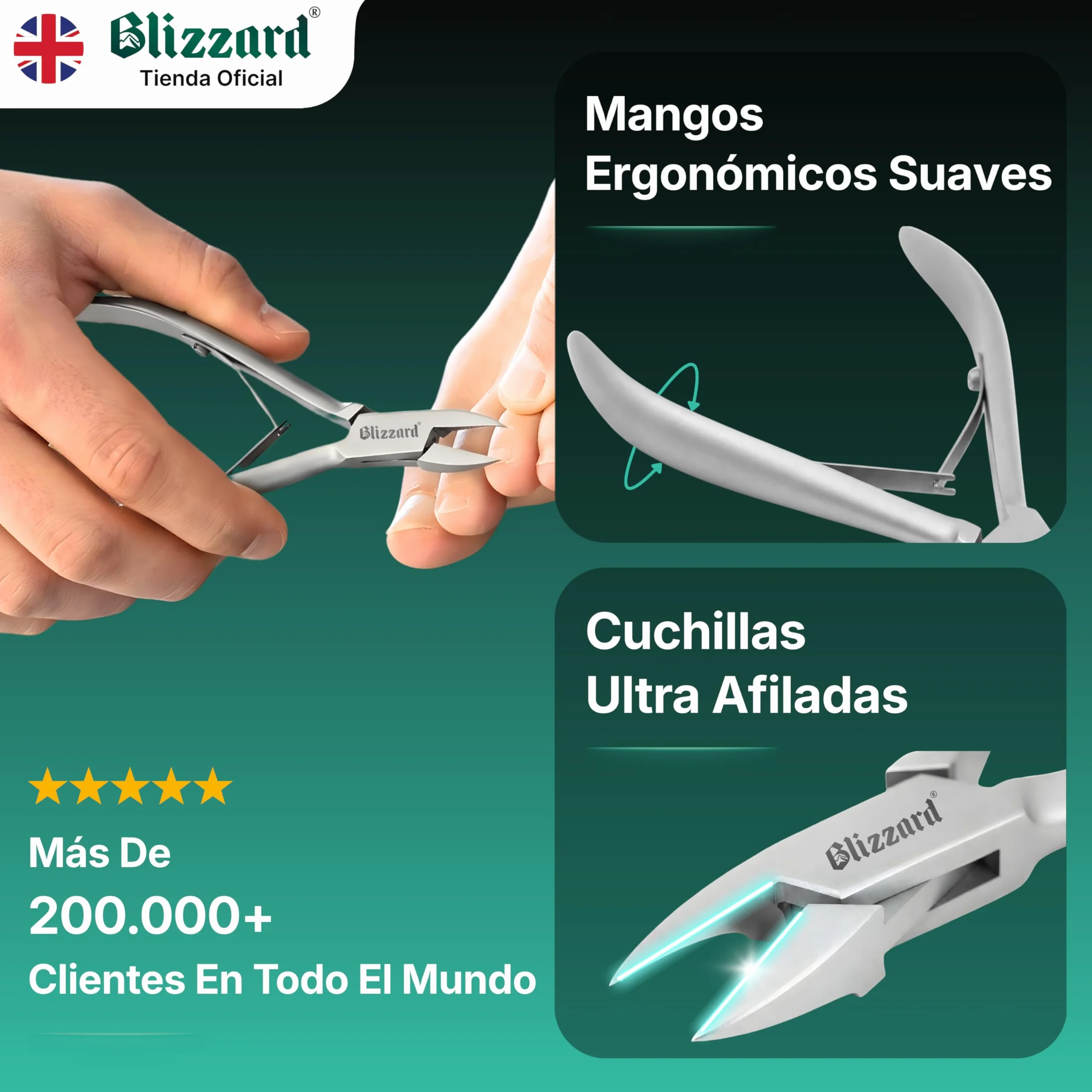 Blizzard Alicates Cortauñas Profesional para Pies - Especial Uñas Encarnadas y Delicadas - Acero Inoxidable Podología Herramientas Tijeras Pedicura Precisión - 13 cm Corte Recto