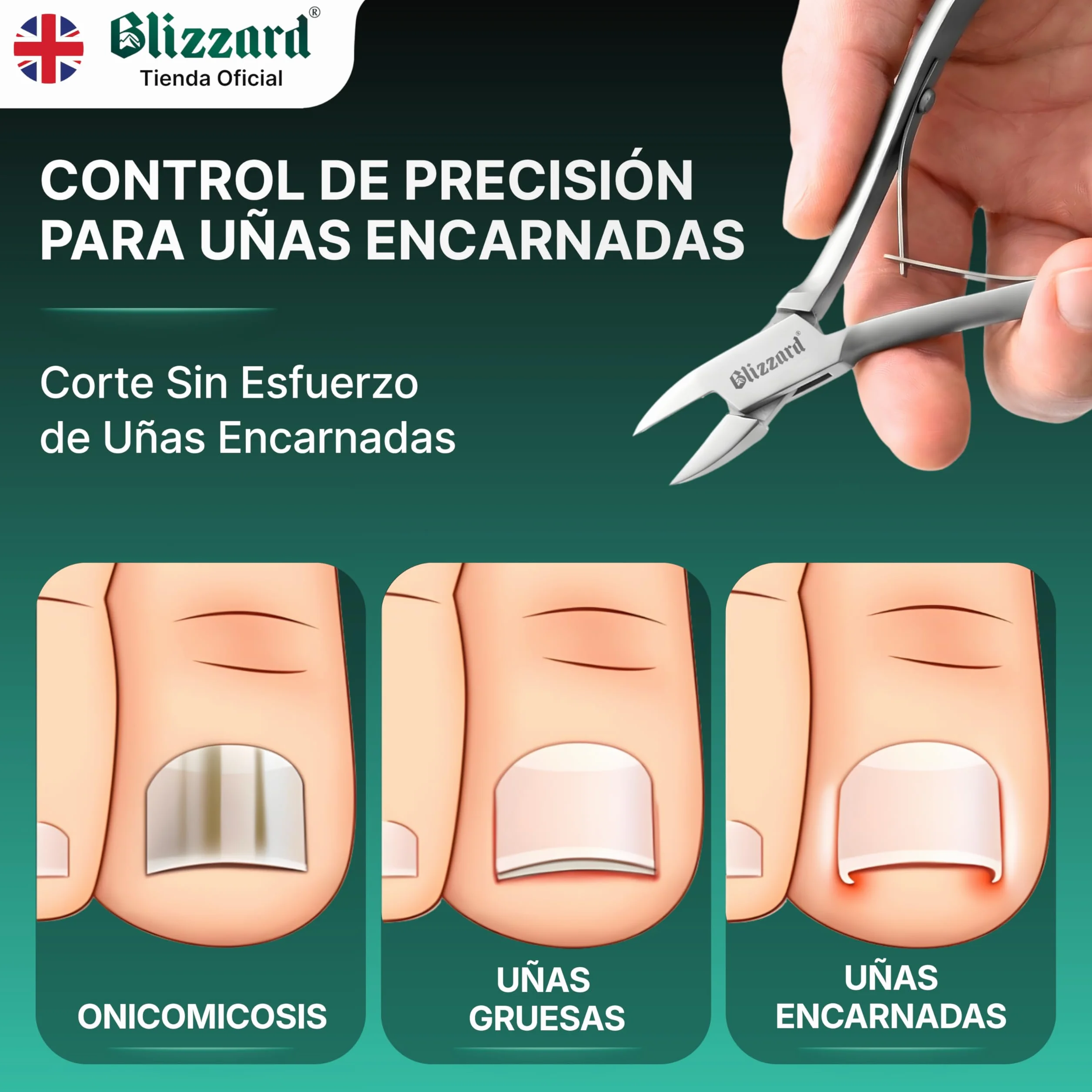 Blizzard Alicates Cortauñas Profesional para Pies - Especial Uñas Encarnadas y Delicadas - Acero Inoxidable Podología Herramientas Tijeras Pedicura Precisión - 13 cm Corte Recto