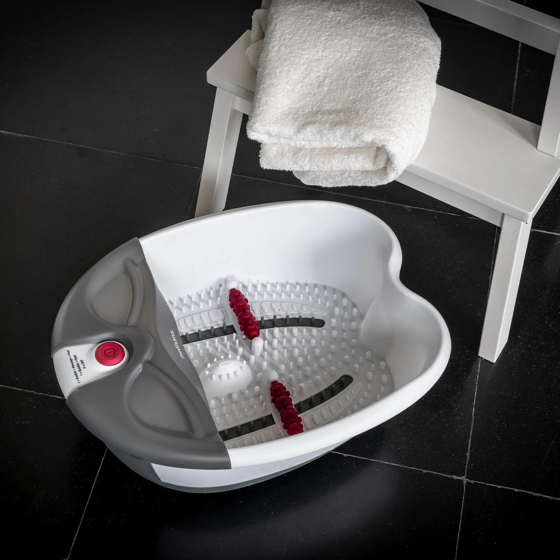 Medisana FS 300 spa para pies con masaje de zonas reflejas, baño de pies eléctrico, función de mantener el calor, con calefacción, para un agradable masaje