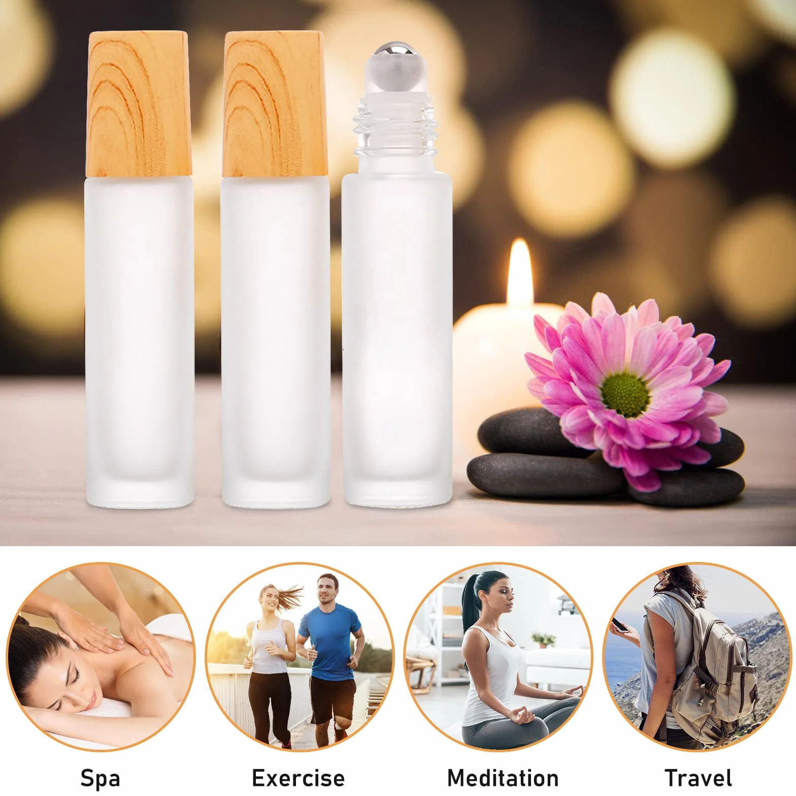 Roll On Aceites Esenciales 10ml, 12 Piezas Rellenables, Botes de Cristal Con Rodillo de Acero Inoxidable Para Aceites Esenciales y Perfumes