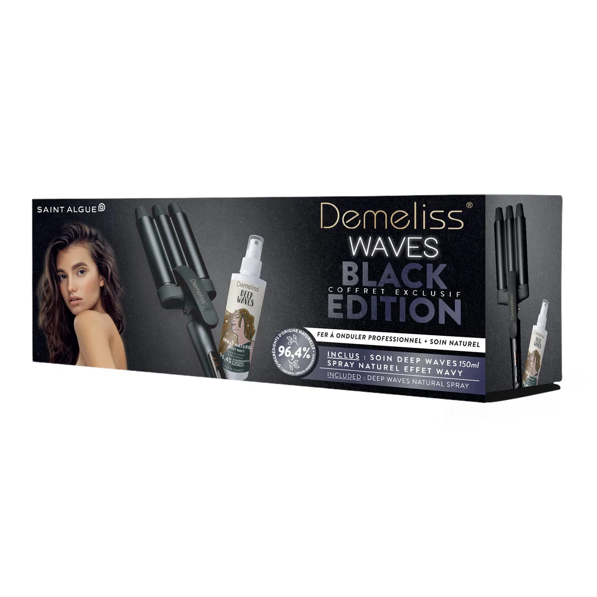 Demeliss SAINT ALGUE - Rizador WAVES BLACK - Plancha Ondulada con Efecto Wavy - Revestimiento de Cerámica y Turmalina - 10 Temperaturas - Todo Tipo deCabello - Con Alfombrilla Termorresistente