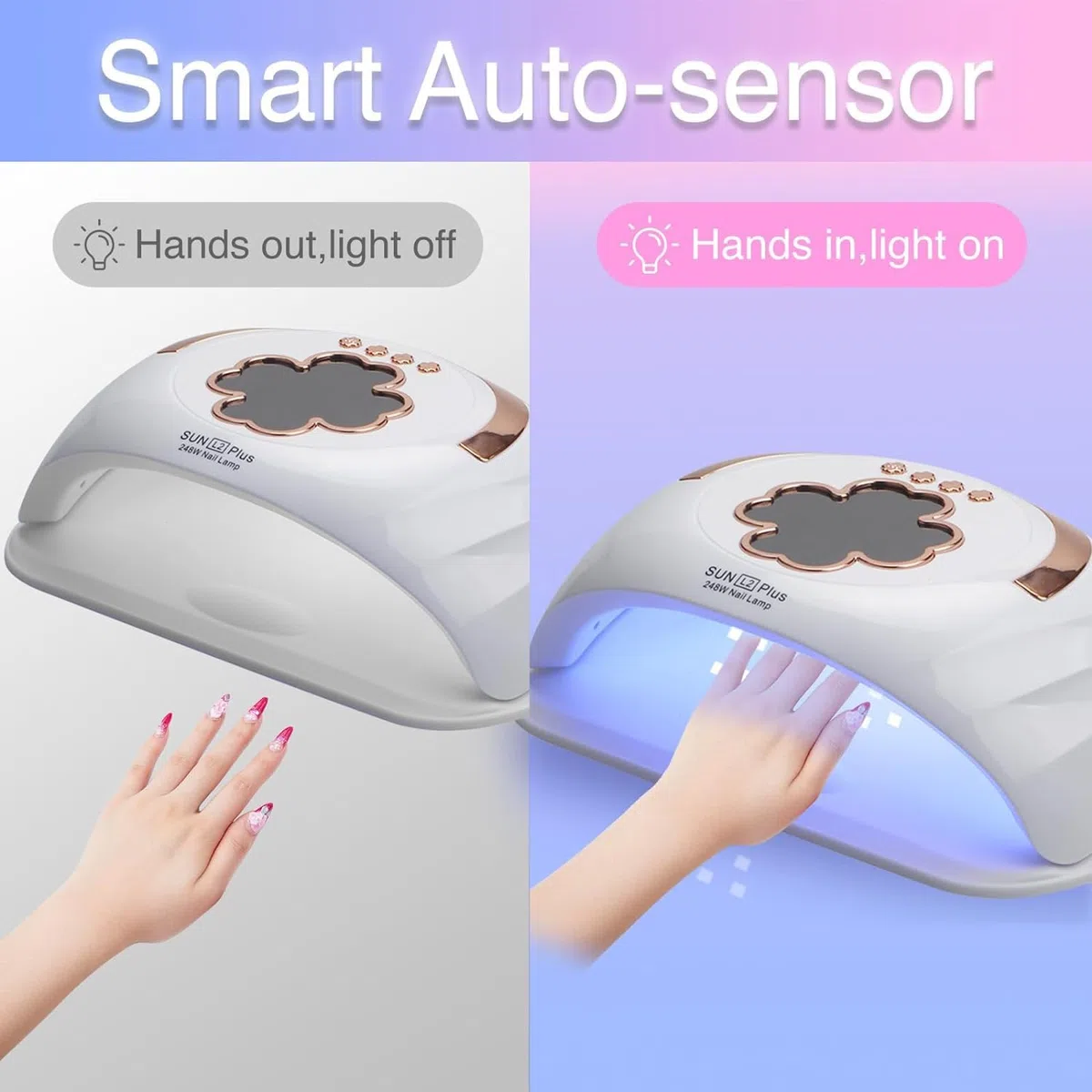 Lámpara de uñas UV LED para manos dobles, secador de uñas profesional de luz UV, lámparas LED UV para uñas de gel, lámpara de esmalte de uñas de gel de curado para uñas de manos y pies con 4 (1)