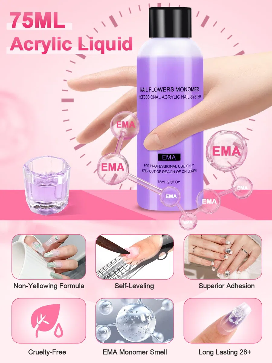 Yokilly Acrilico Para Uñas: Kit Uñas Semipermanentes Completo Con 80W UV LED Lámpara Limador De Uñas Electrico - Kit Uñas Acrilicas Con 3 Color 30G Polvo Acrilico Para Uñas