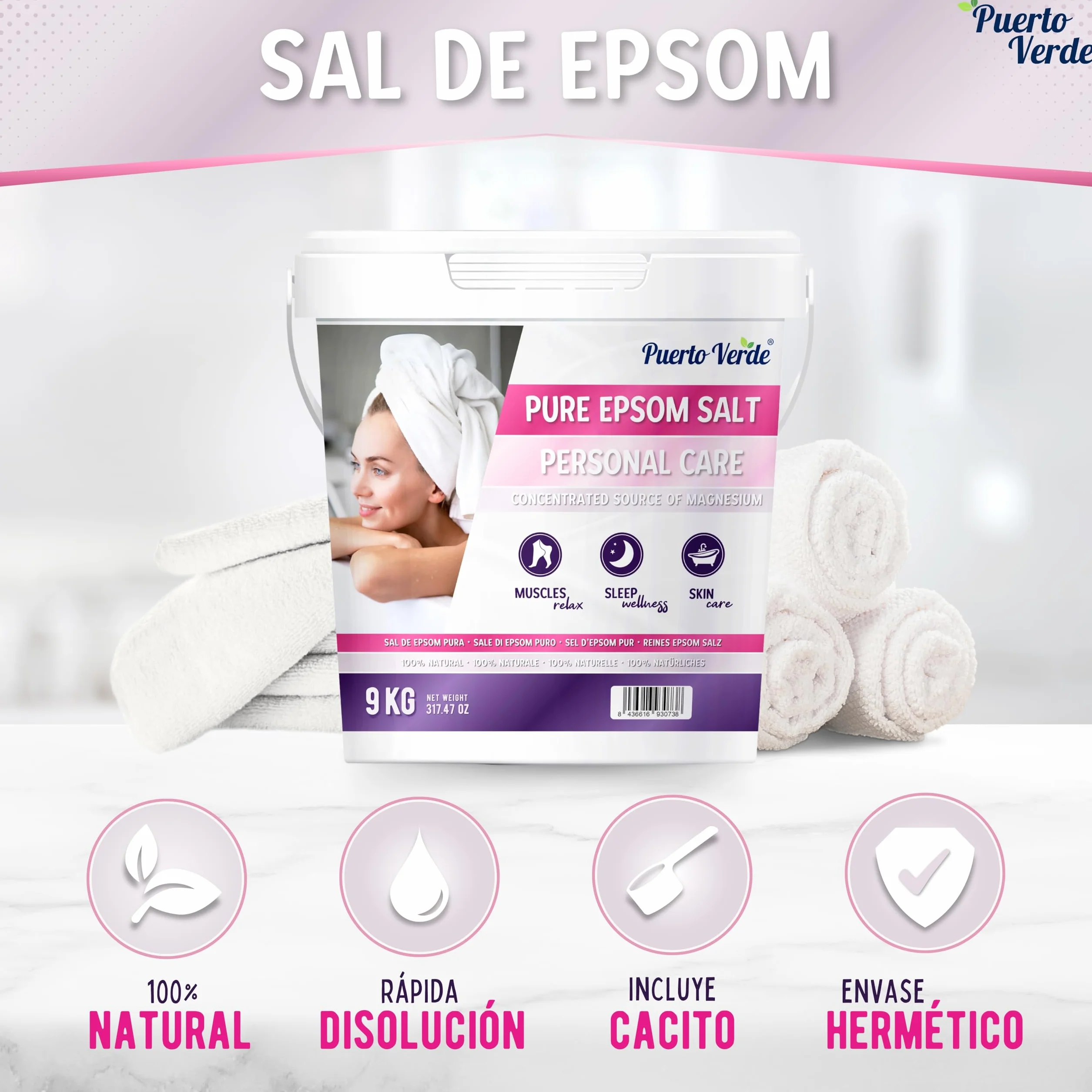 • Sal de Epsom Pura 2x9 Kg. Fuente Concentrada de Magnesio. Sal de Baño y Cuidado Personal. Sales Epsom de Rápida Disolución para Relajación Muscular y Buen Sueño. Producción Española.