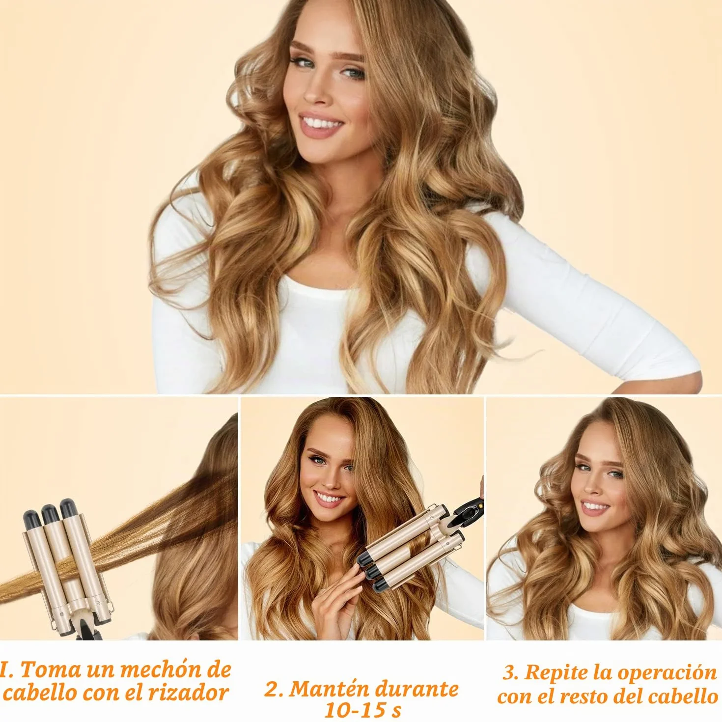Ondulador de Pelo 3 Tubos, LAYADO Profesional Plancha Ondas de 22 mm Temperatura Ajustable 180℃-210℃ con Placas de Cerámica de Turmalina Rizador de Pelo