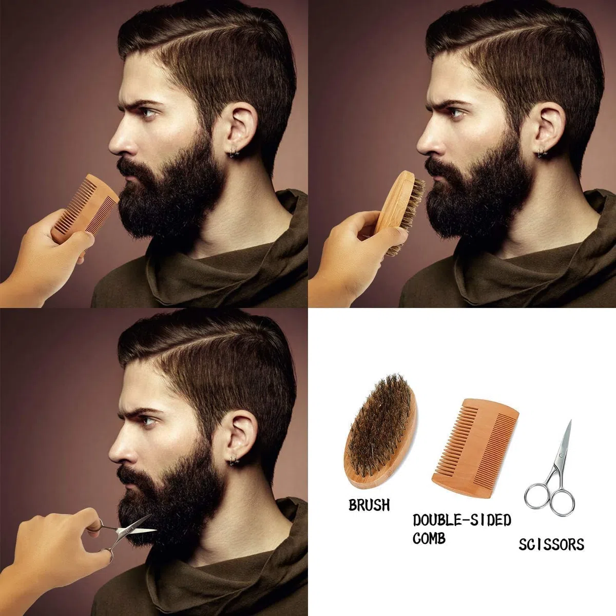 Kit de aseo de barba, kit de barba con aceite de barba, suero de crecimiento de la barba, bálsamo de barba, peine de barba, barba y bigote kit de crecimiento de barba regalo único para hombres