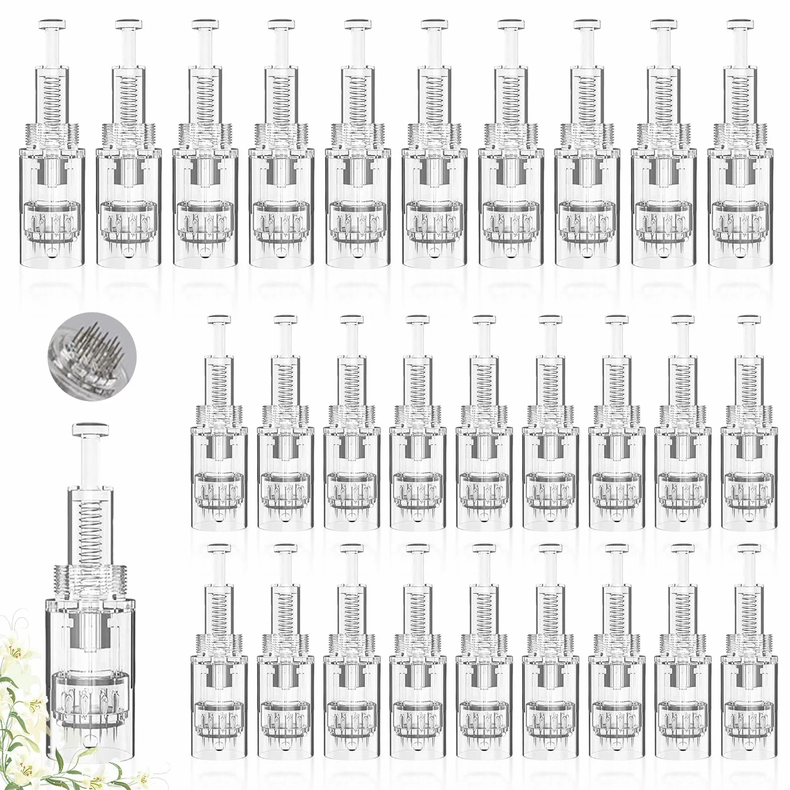 30 agujas de microneedling, repuesto Derma Pen, 24 pines, Micro Nano Agujas, cartuchos de repuesto para microagujas, cartuchos de repuesto para microagujas Dermapen Microneedling dispositivo Agujas de