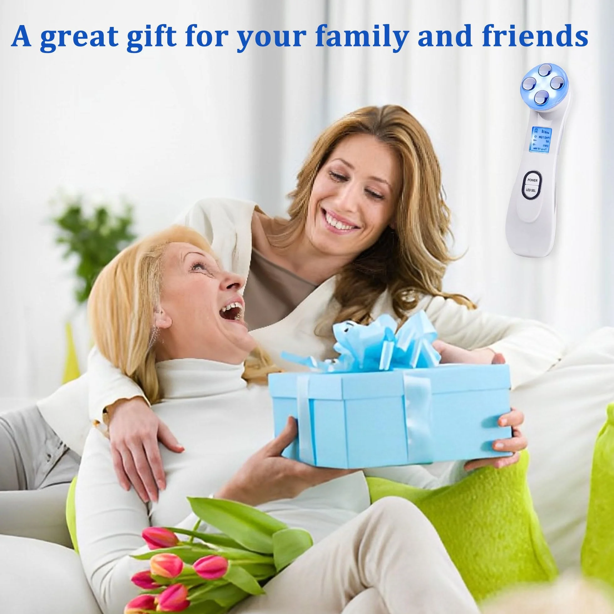 Facial Aparato Radiofrecuencia, Aparato Facial Ultrasonido, Frío Calor Roja y Azul para Antiarrugas, Limpieza Profunda, Rejuvenecimiento, Anti-envejecimiento, Anti-acné, Cuidado Facial