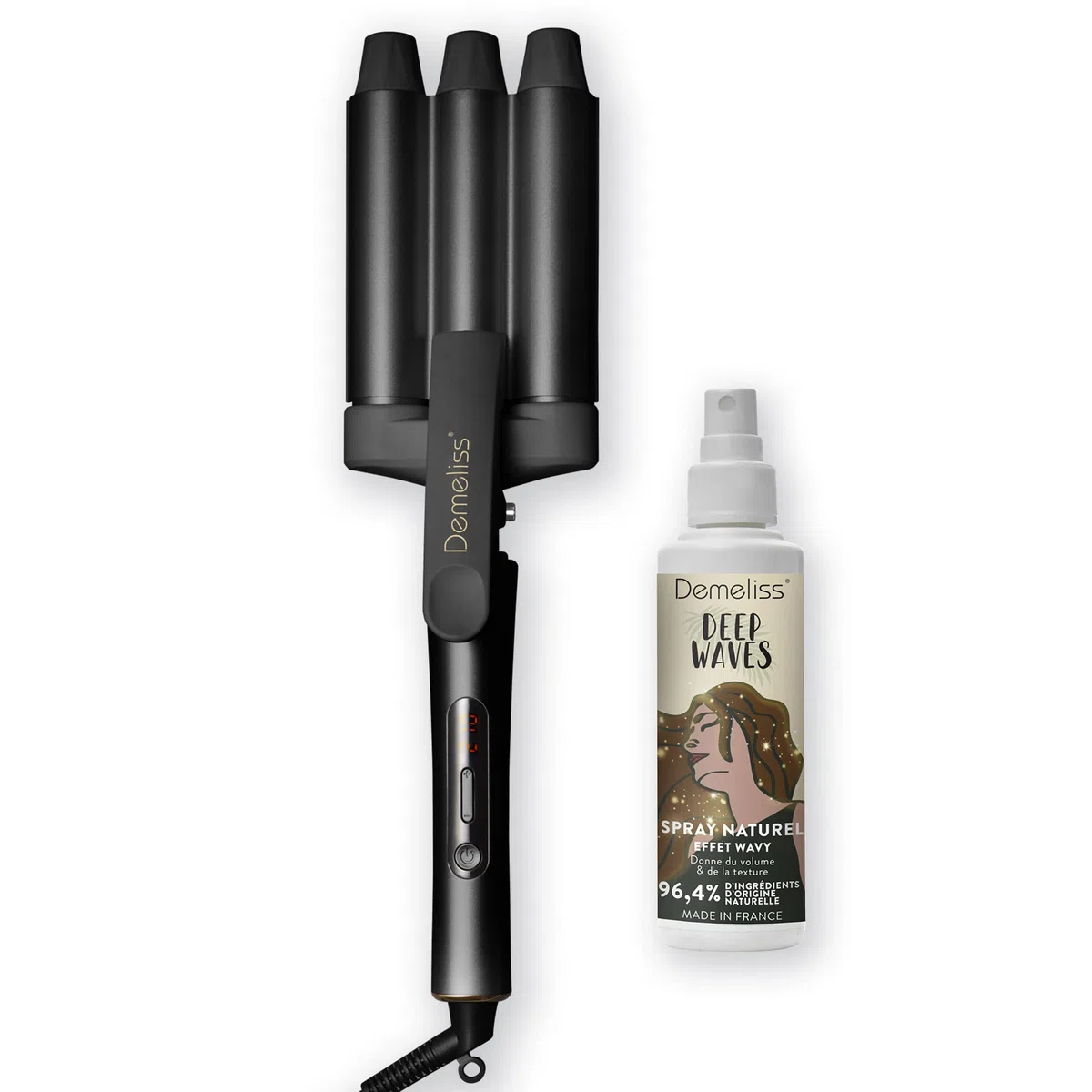 Demeliss SAINT ALGUE - Rizador WAVES BLACK - Plancha Ondulada con Efecto Wavy - Revestimiento de Cerámica y Turmalina - 10 Temperaturas - Todo Tipo deCabello - Con Alfombrilla Termorresistente