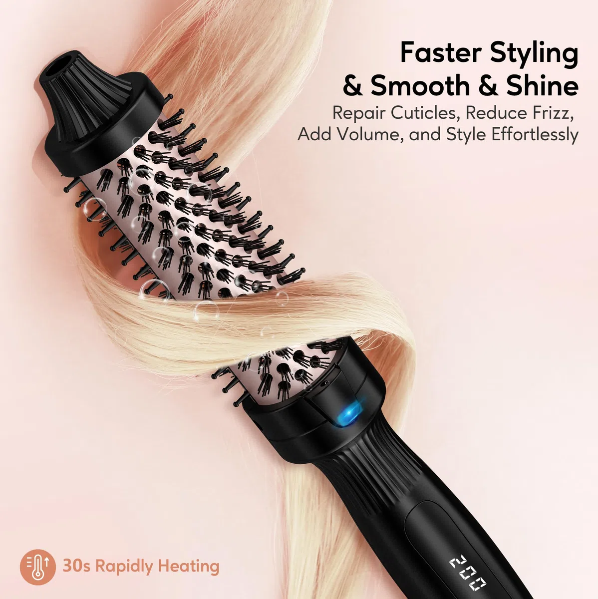 Terviiix cepillo de pelo caliente, queratina proteger barril calentado cepillo térmico, iónico suave brillo volumizar peine, doble voltaje alisador de pelo rizador herramienta de peinado 32mm