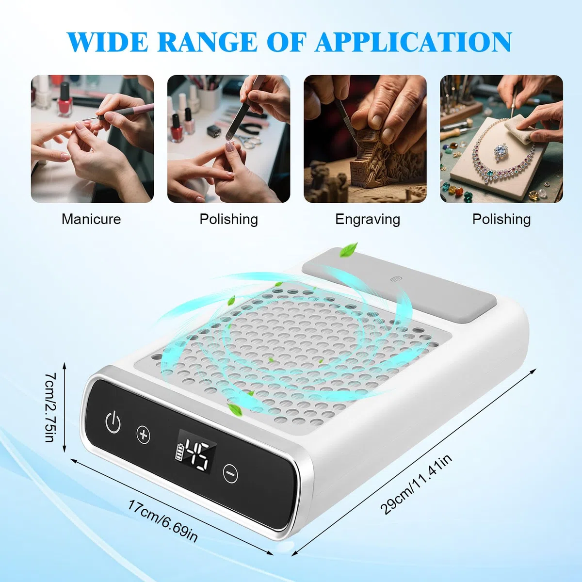 Aspirador de uñas inalámbrico de 80 W, Recargable Extractor De Polvo Para Uñas, Máquina Recolectora De Polvo De Uñas Para Uñas, Aspirador de Mesa Potente de Velocidad Ajustable para Arte de Uñas
