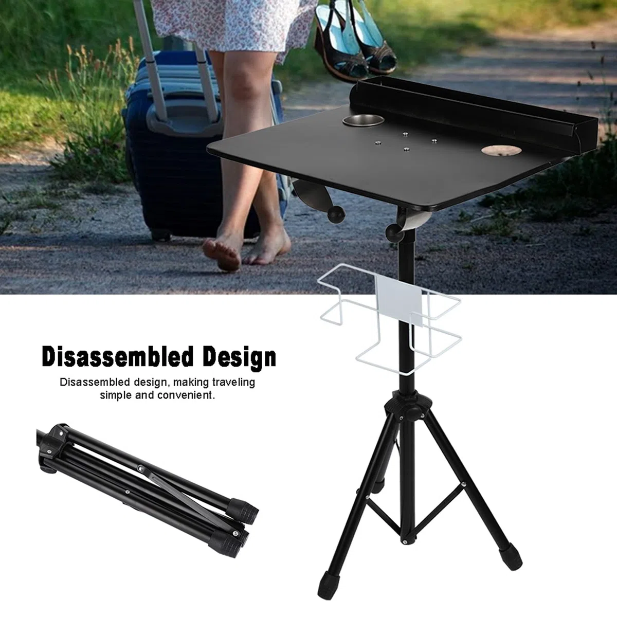 Mesa de Escritorio para Tatuajes Ajustable Portátil, Base de Trípode Resistente, Caja de Colocación de Pigmentos Independiente, con Bandeja Trasera Extraíble para Uso Profesional
