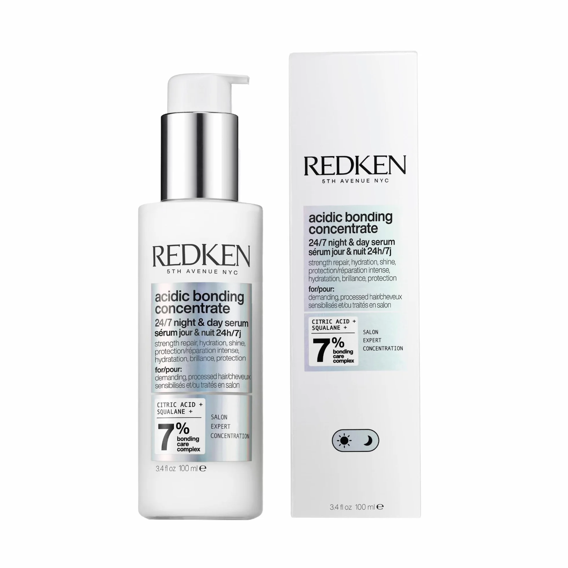 Redken Sérum 24/7 Día y Noche Sin Aclarado para Cabello Dañado con Ácido Cítrico, Ácido Poliglutámico y Escualano, Reparación Profunda y Fragancia a Lavanda, Acidic Bonding Concentrate