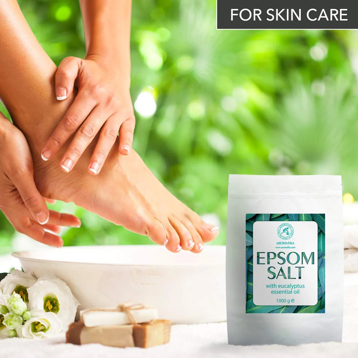 Sal Inglesa de Baño con Aceite Esencial de Eucalipto 3kg - Cristales de Sulfato de Magnesio para Aliviar el Dolor Muscular - Cuidado de la Piel - Relajación Muscular - Buen Sueño