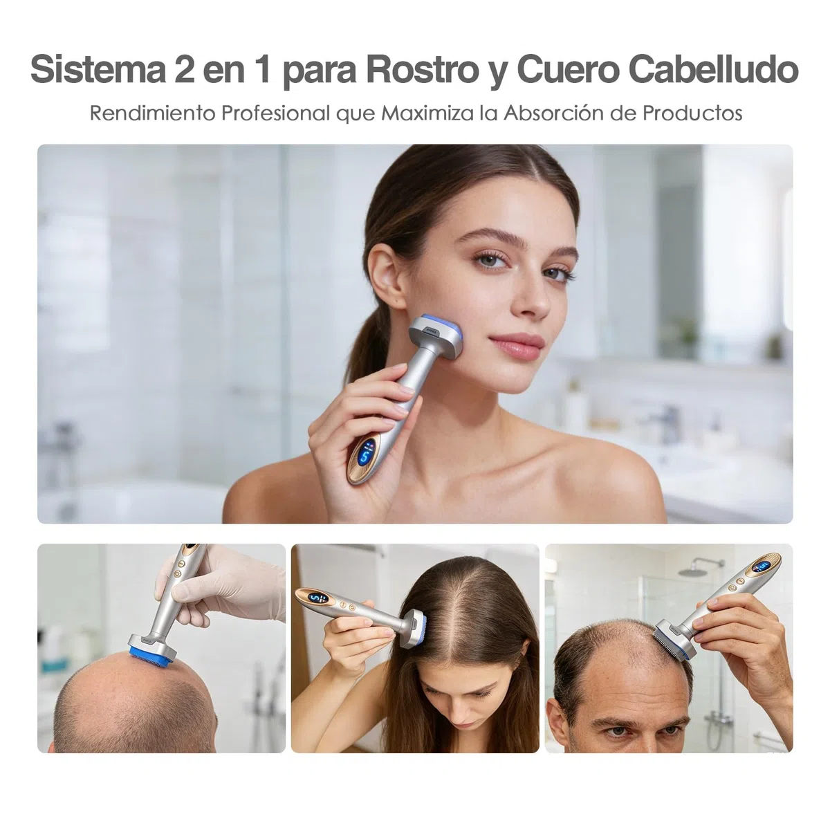 Biopen Derma Stamp 140 Pins, Microneedling + Vibración + Luz LED con 2 Cabezales Reemplazables (0,5 mm) para Cabello Debilitado/Crecimiento de la Barba/Cuidado Facial (Oro Blanco)