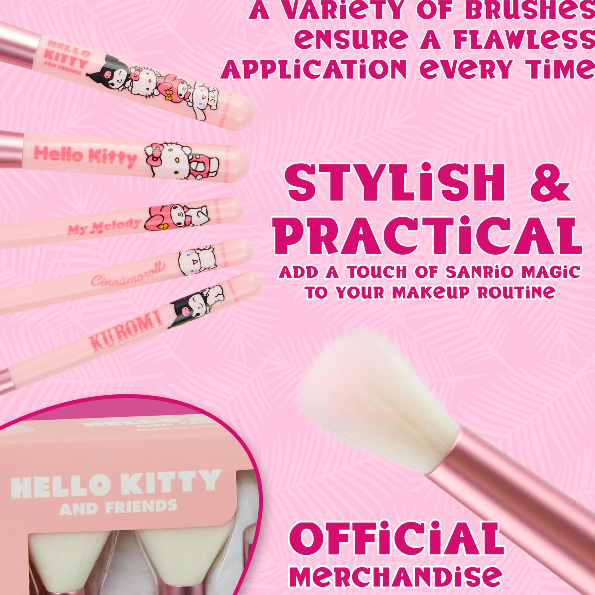 Hello Kitty Set de Brochas de Maquillaje, Kit de 5 Pinceles - Regalos para Mujer