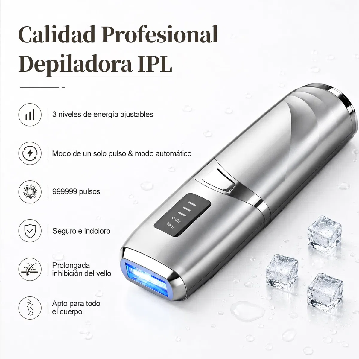 Depiladora Luz Pulsada, Depiladora Laser sin Dolor, 3 Niveles de Energía, 999,999 Flashes Laser Depilacion, Luz Pulsada Depilacion para Mujer y Hombre, Bikini, Axilas, Cara, Cuerpo