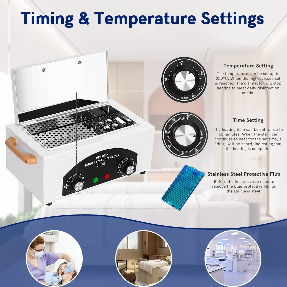 Xverycan 300W Esterilizador de Aire Caliente Desinfección, 200℃ Esterilizador de Calor Seco de Alta Temperatura, Esterilizadores Pequeños para Herramientas de Uñas, Herramientas Cosméticas