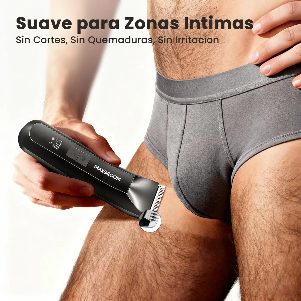 MAXGROOM Afeitadora Corporal Masculina 3 en 1, Depiladora Recargable con Luz LED Precisa, 100% Impermeable, Ideal para Barba, Axilas, Pecho, Piernas y Zonas Íntimas, Incluye Cortapelos Nasal, Negro