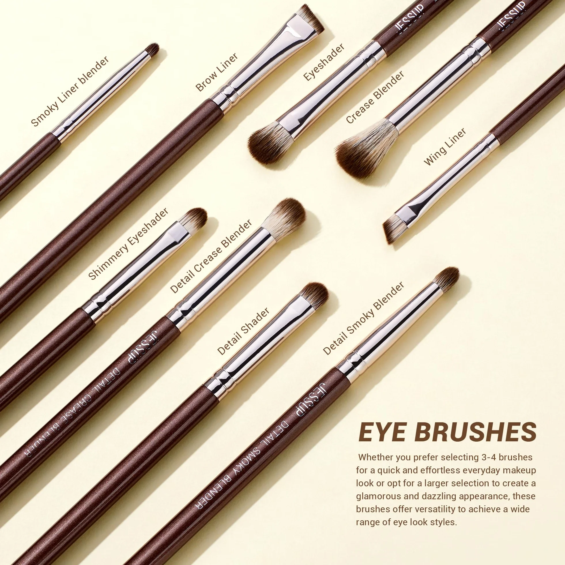Jessup Brochas de Maquillaje Marrón 15Pzs Set Brochas Maquillaje Profesional Pincele para Base en Polvo,Corrector,Cejas,Sombra de Ojos, Contorno,Delineador de Ojos,Pinceles Mezclar,T498