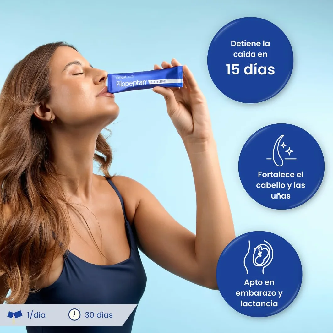 Pilopeptan Intensive | Anticaída Capilar | Cabello y Uñas | Hombre y Mujer | Potencia el Crecimiento, Formación de Queratina, Anclaje, Brillo y Vitalidad del Pelo y Uñas | 30 Sobres