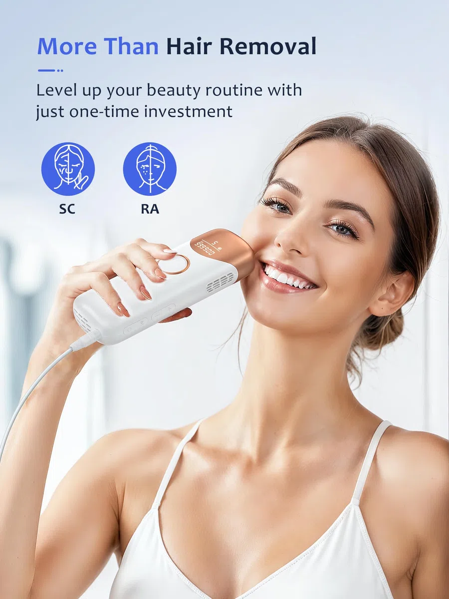 Depiladora Laser con 5℃ Función de Refrigeración, IPL Depiladora Luz Pulsada con 9 Niveles de Energía, Depilacion Laser 600-1200 NM Luz Roja, Hair Removal Mujer y Hombre Bikini Axilas Cara Blanco