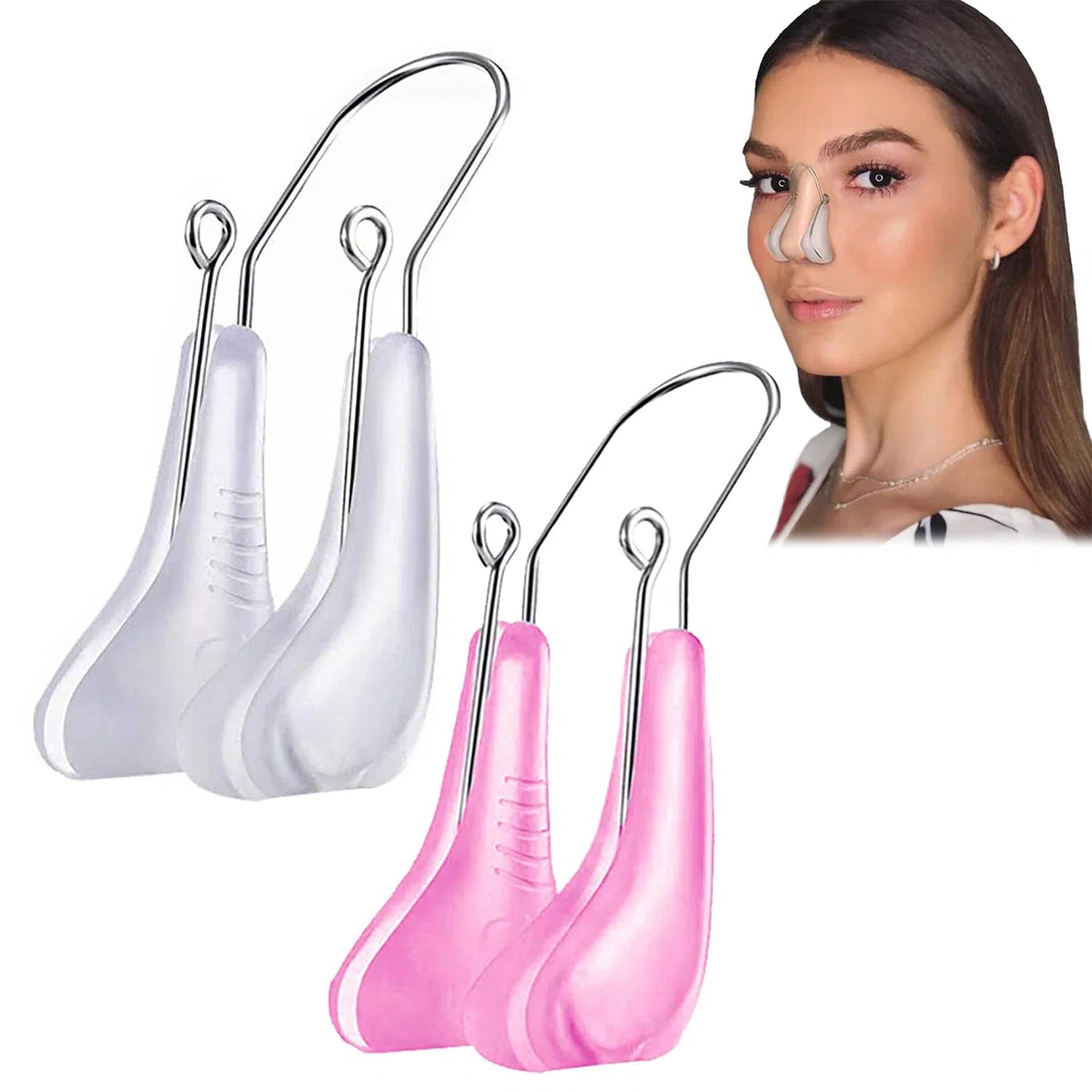 Corrector de Nariz, 2 Pinzas Moldeadoras Sin Dolor de Silicona Para Levantar y Estirar el Puente Nasal Sin Cirugía - Herramienta de Belleza